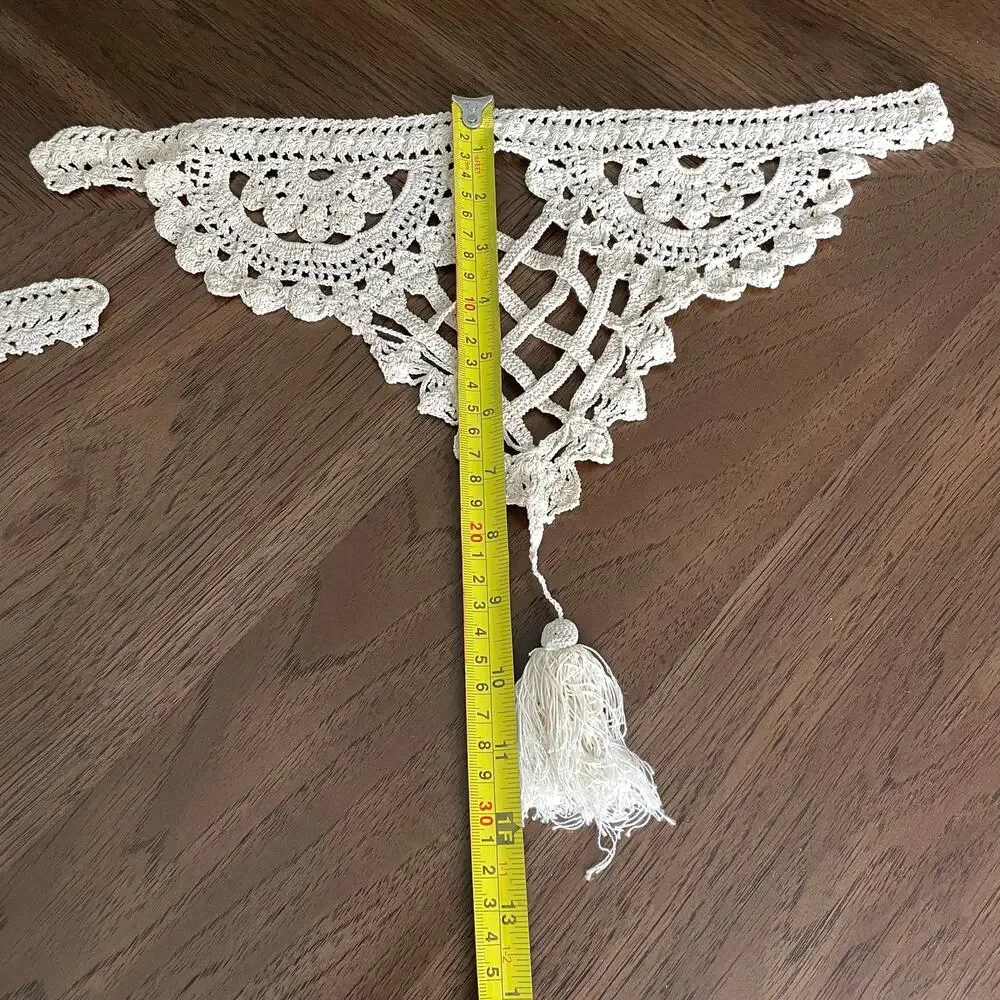 Vintage Crochet Curtain Tie Backs Handmade Off White Lattice Pair Tassel READ